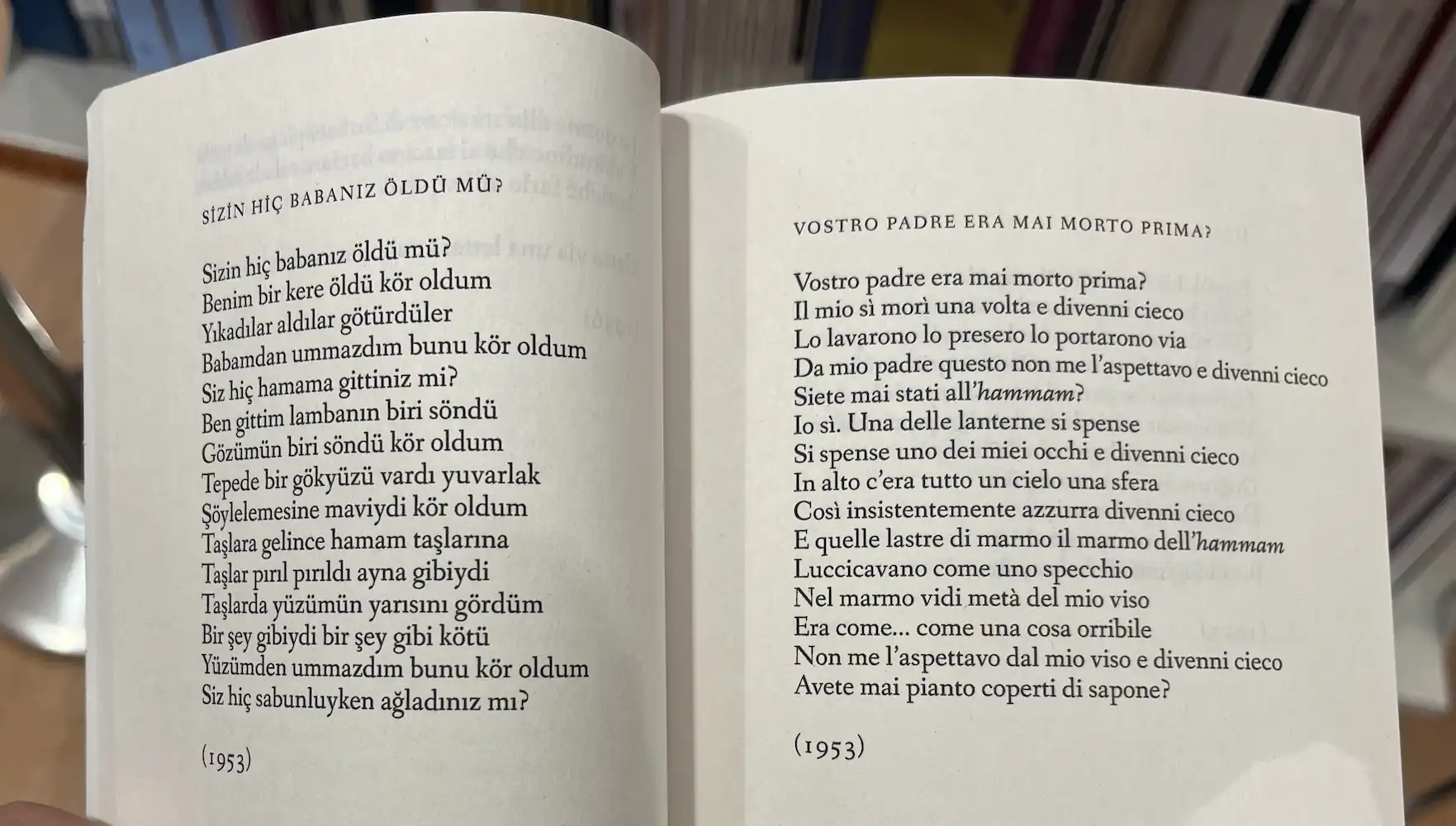 A poem from Süreyya with its translation; Sizin hiç babanınz öldü mü; vostro padre era mai morto prima?
